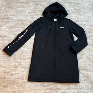Vans Women’s XS Black Alliance Long Windbreaker Hood Jacket Coat Zipper Trench